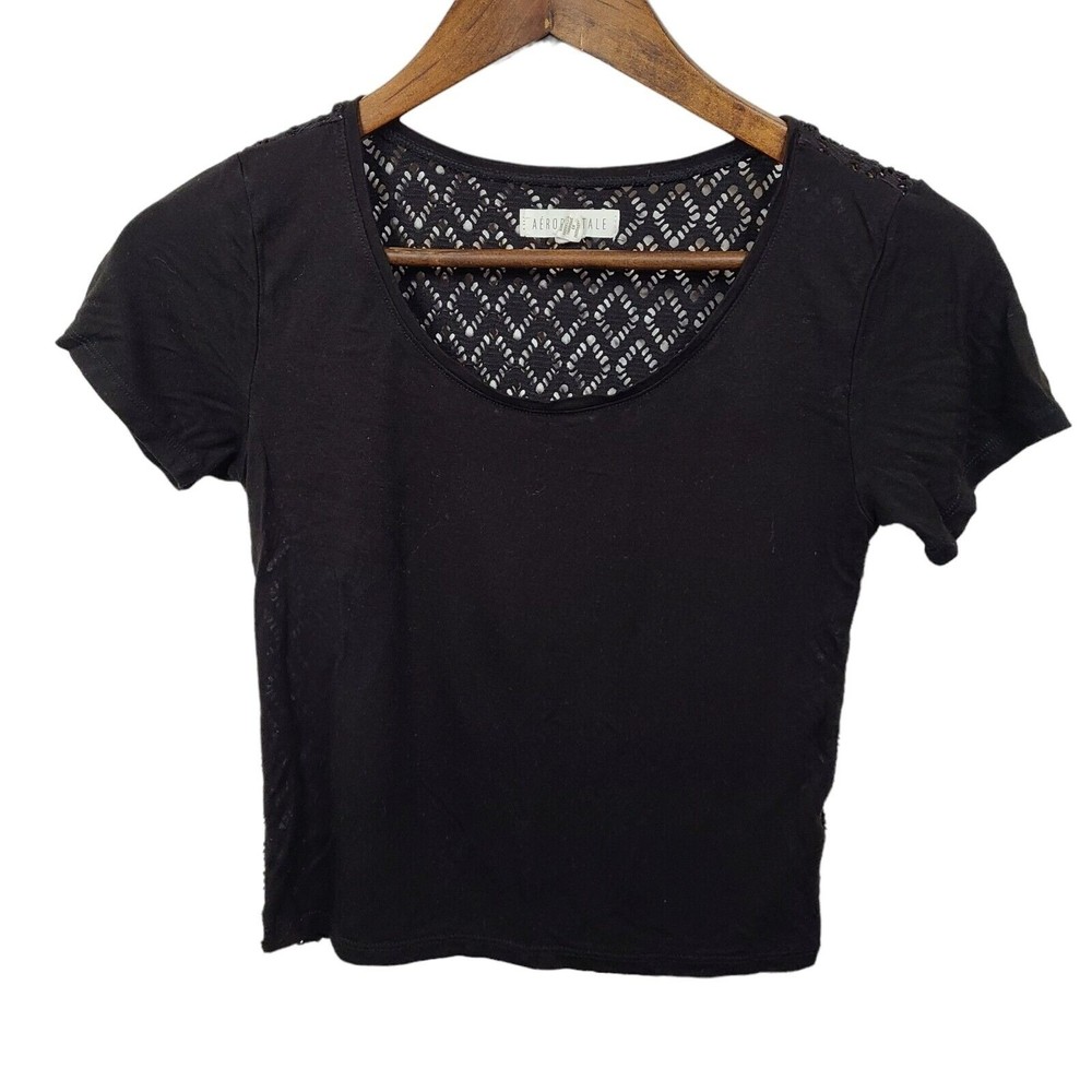 Aeropostale Black Lace Back Scoop Neck Crop Top Womens Medium